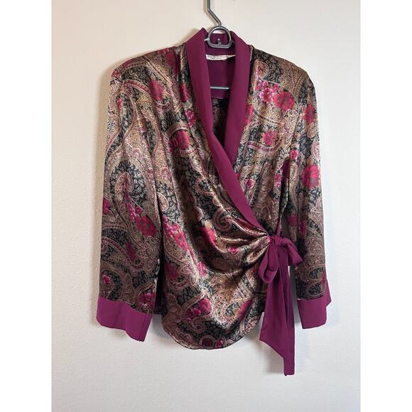 Vintage Small Victoria’s Secret Gold Label Pajama Set Satin Paisley Red Gold - Picture 1 of 10